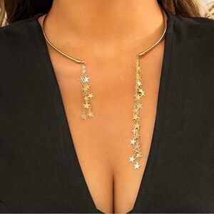 ASYMMETRICAL‎ C COLLAR STATEMENT NECKLACE IN GOLD TONE